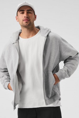 Sudadera con Capucha Alo Yoga Renown Heavy Weight Full Zip Hombre Gris | Colombia BKCW-65249