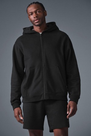 Sudadera con Capucha Alo Yoga Renown Heavy Weight Full Zip Hombre Negras | Colombia TIUE-20678
