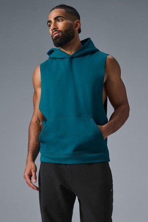 Sudadera con Capucha Alo Yoga Renown Sleeveless Hombre Oceanic Teal | Colombia LYQD-19048