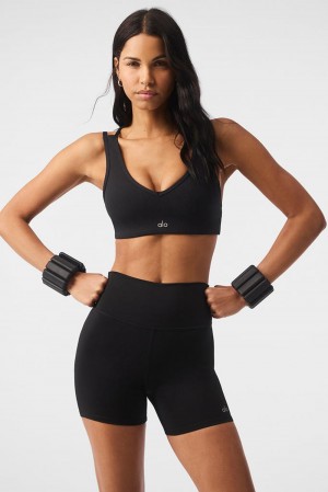 Sujetador Deportivo Alo Yoga Airlift Ribbed Jump Start V-Neck Mujer Negras | Colombia LXFJ-89064