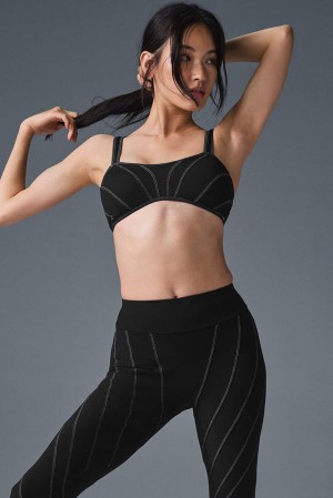 Sujetador Deportivo Alo Yoga Alosoft Sunray Mujer Negras Blancas | Colombia VLAU-95283