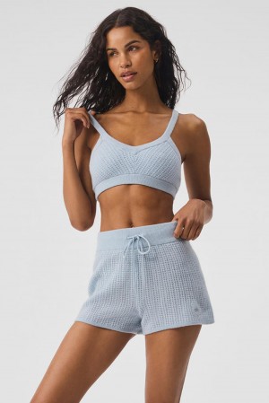 Sujetador Deportivo Alo Yoga Cashmere Plush Waffle V-Neck Mujer Azules | Colombia MLYR-01364