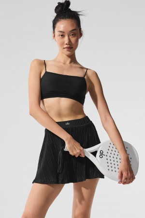 Sujetador Deportivo Alo Yoga Micro Plisse Game On Mujer Negras | Colombia THVU-87132