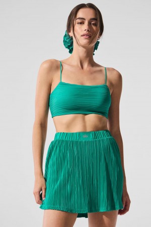 Sujetador Deportivo Alo Yoga Micro Plisse Game On Mujer Verde | Colombia KTEL-10936