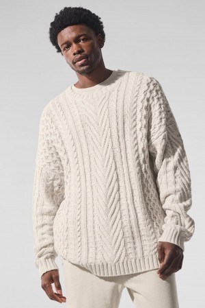 Suéteres Alo Yoga Cable Knit Crew Neck Hombre Bone | Colombia BHLU-45369