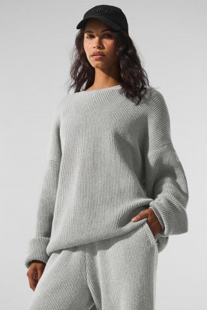 Suéteres Alo Yoga Domain Rib Knit Crew Mujer Gris | Colombia FTPX-43792