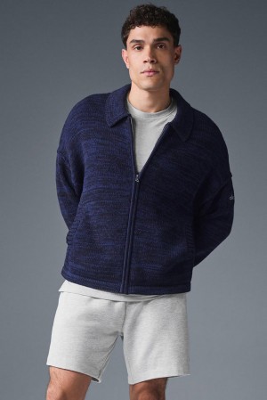 Suéteres Alo Yoga Heritage Full Zip Hombre Azul Marino | Colombia BSHT-26801
