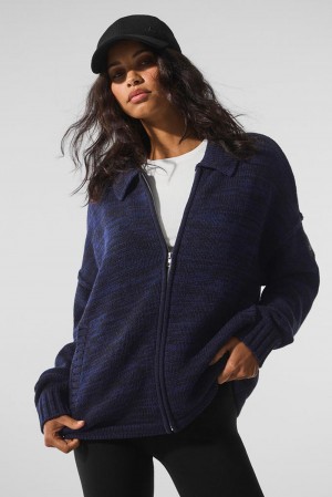 Suéteres Alo Yoga Heritage Full Zip Mujer Azul Marino | Colombia RCOF-43905