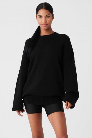 Suéteres Alo Yoga Scholar Crew Neck Mujer Negras | Colombia ORIQ-13268