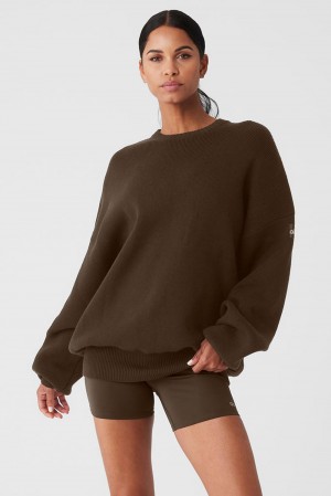 Suéteres Alo Yoga Scholar Crew Neck Mujer Espresso | Colombia NHOW-15034