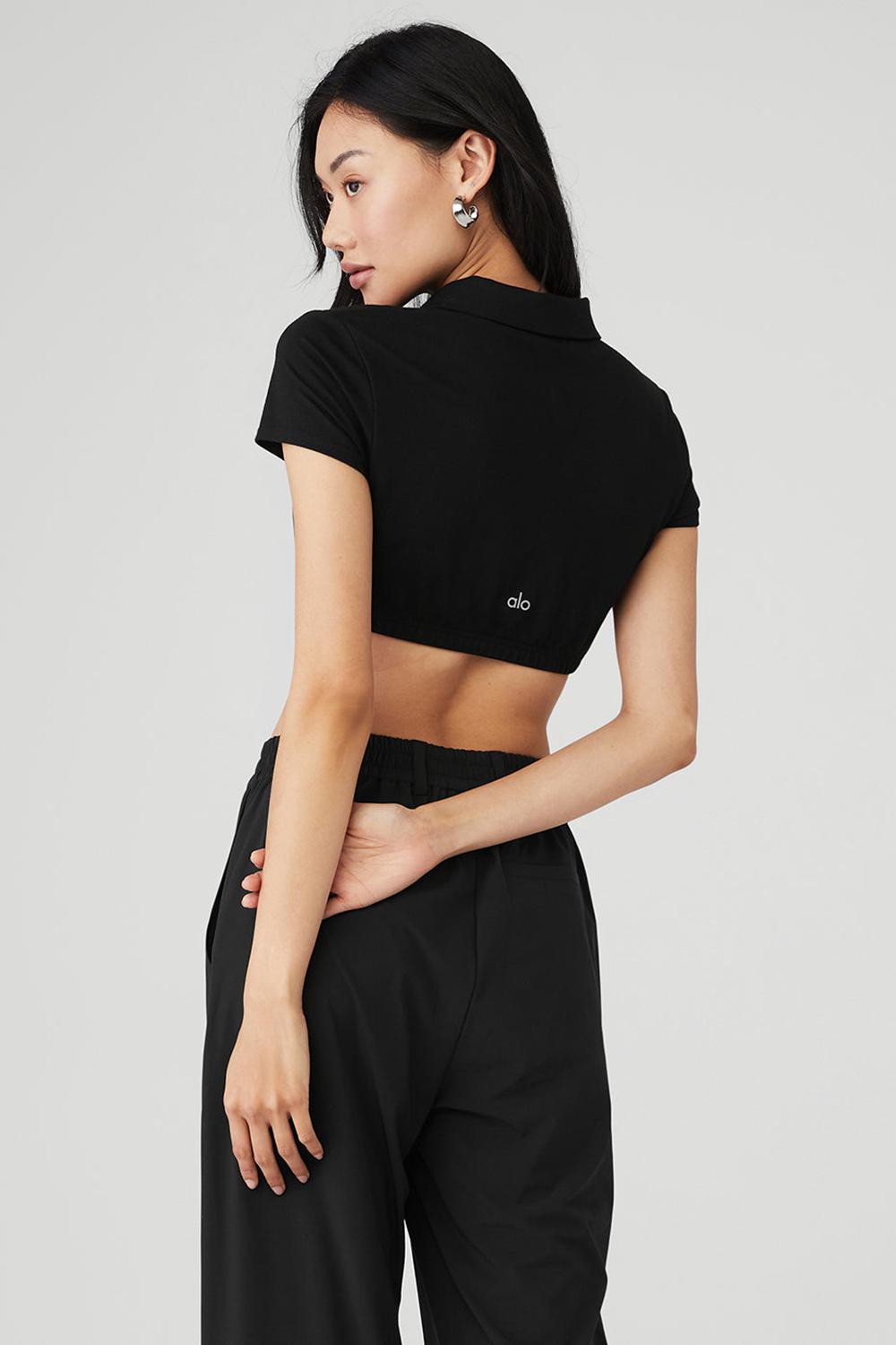 Camisa Polo Alo Yoga Cropped Prestige Polo Mujer Negras | Colombia  IZWQ-63874