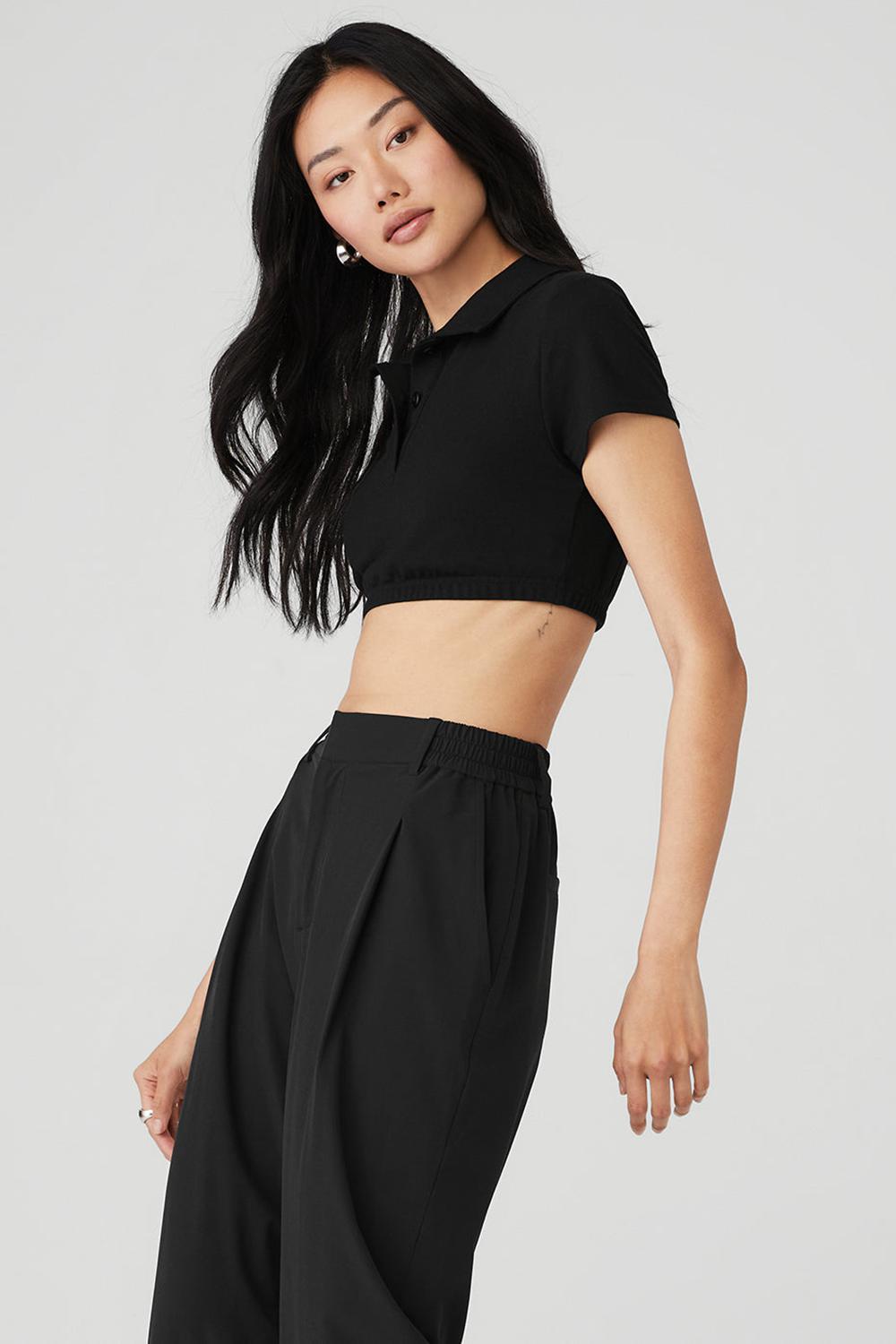Camisa Polo Alo Yoga Cropped Prestige Polo Mujer Negras | Colombia  IZWQ-63874