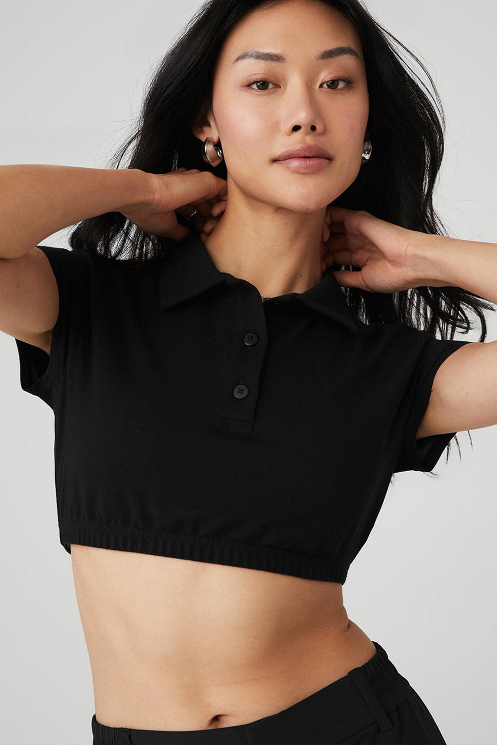 Camisa Polo Alo Yoga Cropped Prestige Polo Mujer Negras | Colombia  IZWQ-63874