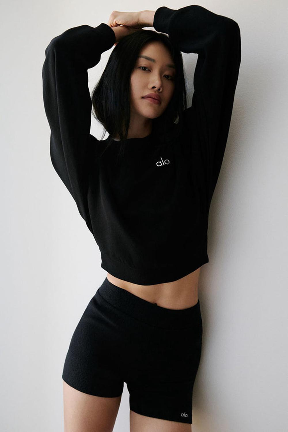 Camisa Recortada Alo Yoga Accolade Crewneck Mujer Negras | Colombia  BMXJ-17204