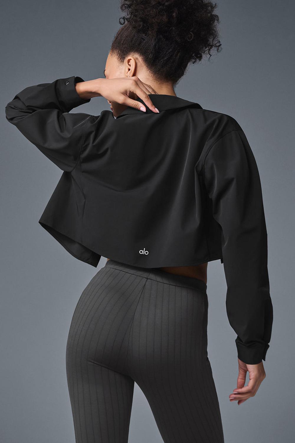 Camisa Recortada Alo Yoga Take Me Out Button Up Mujer Negras | Colombia  SALR-86510