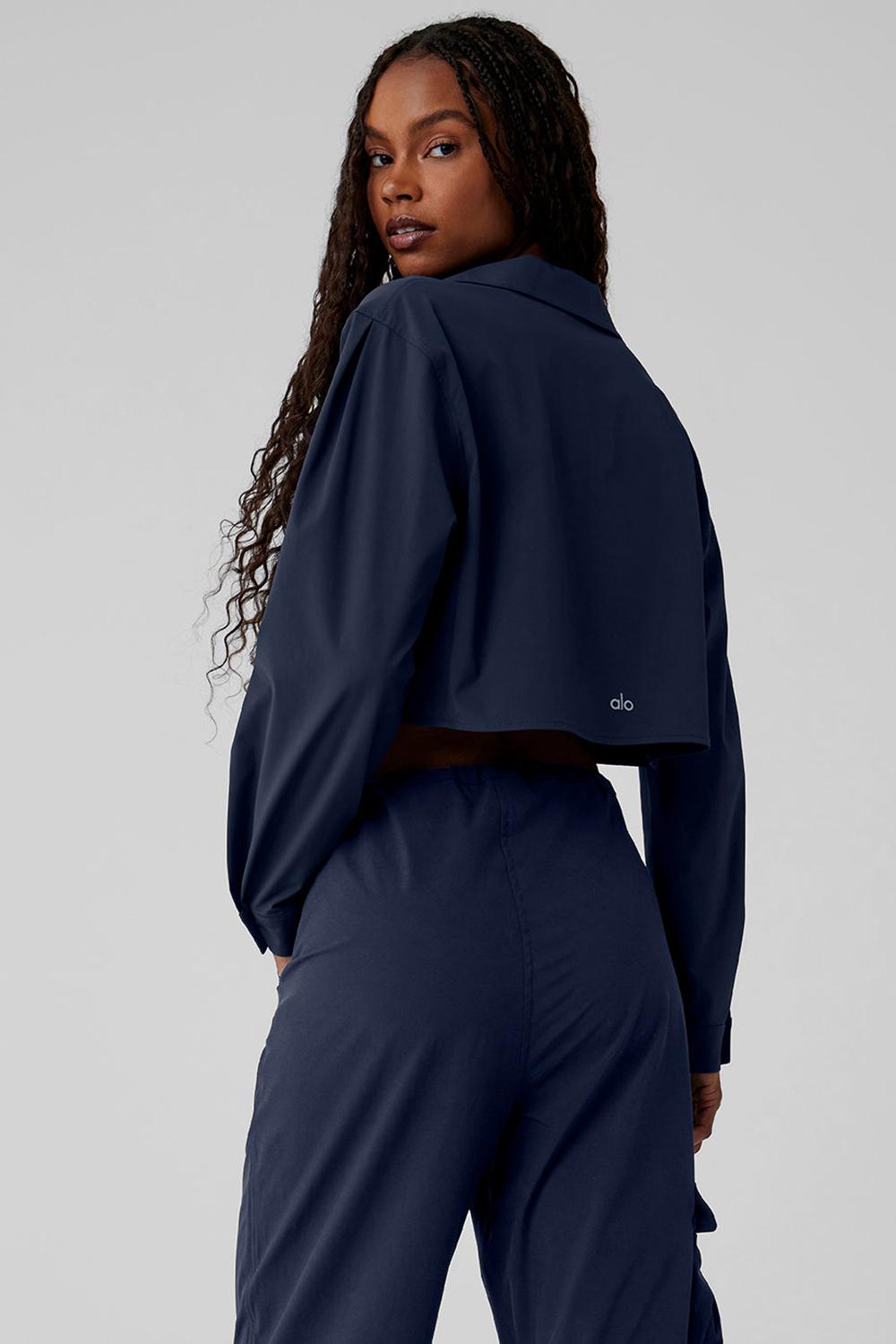 Camisa Recortada Alo Yoga Take Me Out Button Up Mujer Azul Marino | Colombia  QFKB-78426