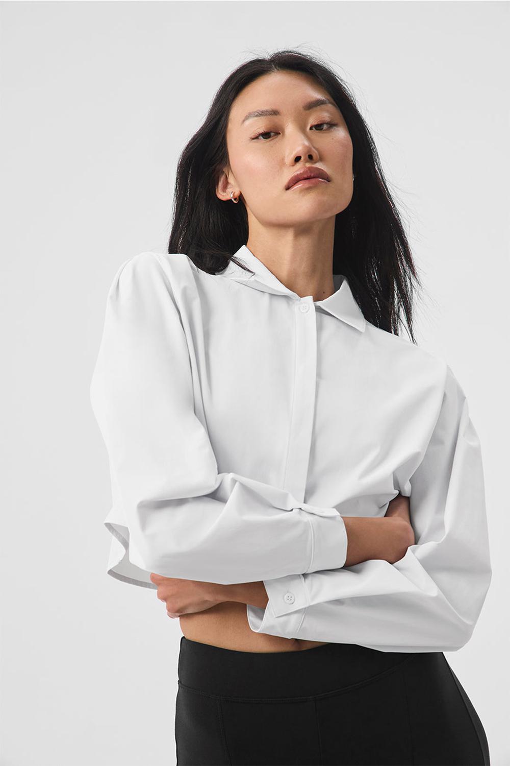 Camisa Recortada Alo Yoga Take Me Out Button Up Mujer Blancas | Colombia  NMQB-84079
