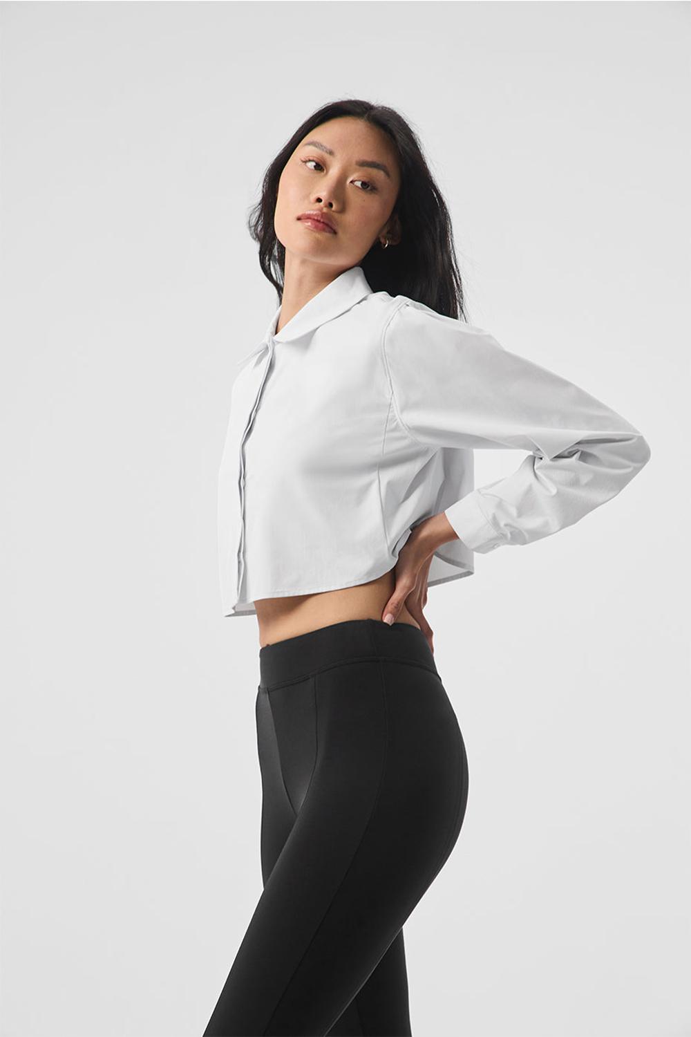 Camisa Recortada Alo Yoga Take Me Out Button Up Mujer Blancas | Colombia  NMQB-84079