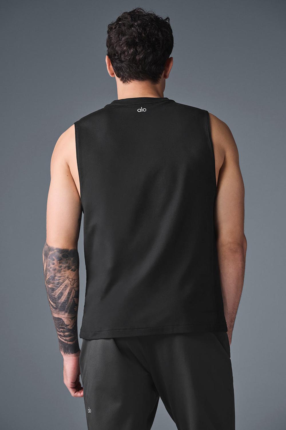 Camiseta Sin Mangas Running Alo Yoga Conquer Muscle Hombre Negras | Colombia  MKUH-80672