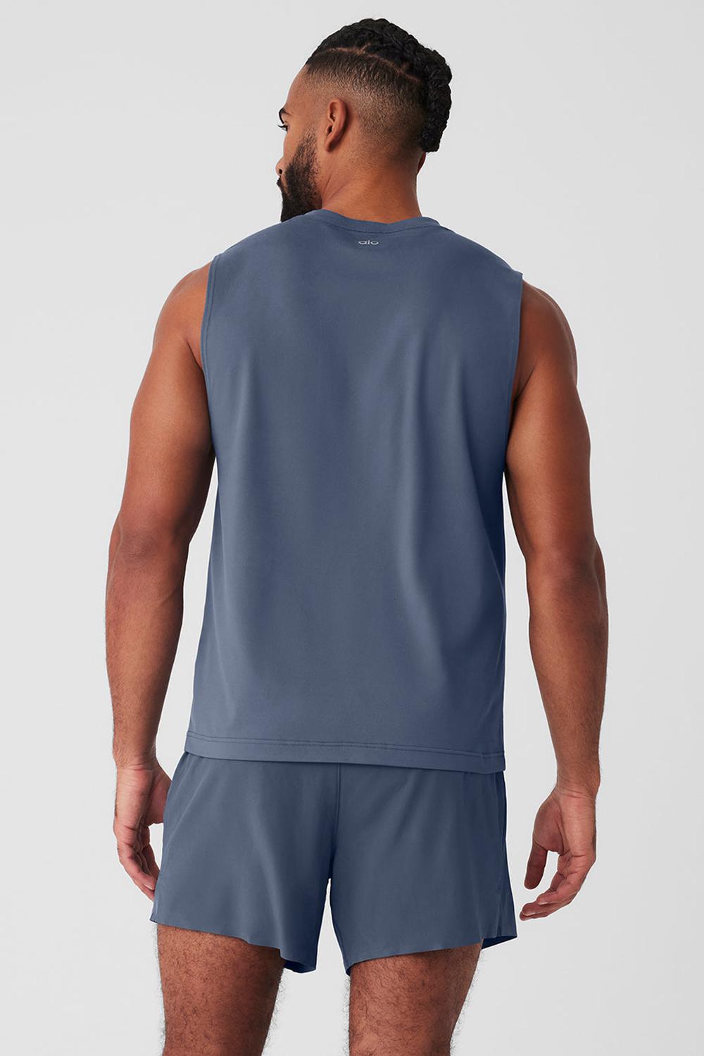 Camiseta Sin Mangas Running Alo Yoga Conquer Muscle Hombre Bluestone | Colombia  HNOB-80391