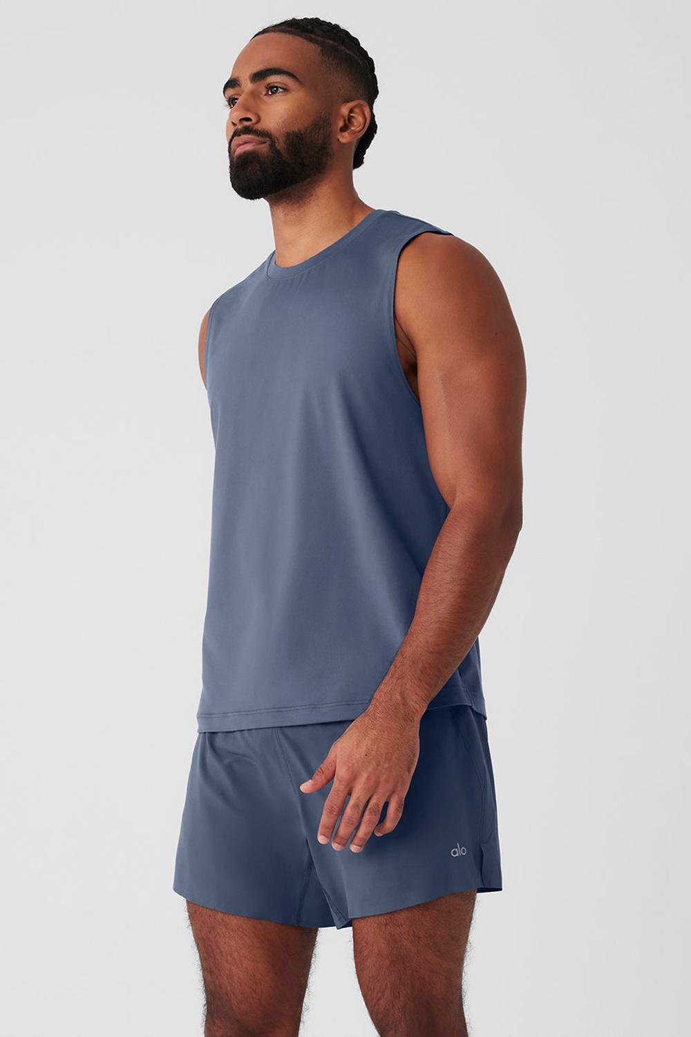 Camiseta Sin Mangas Running Alo Yoga Conquer Muscle Hombre Bluestone | Colombia  HNOB-80391