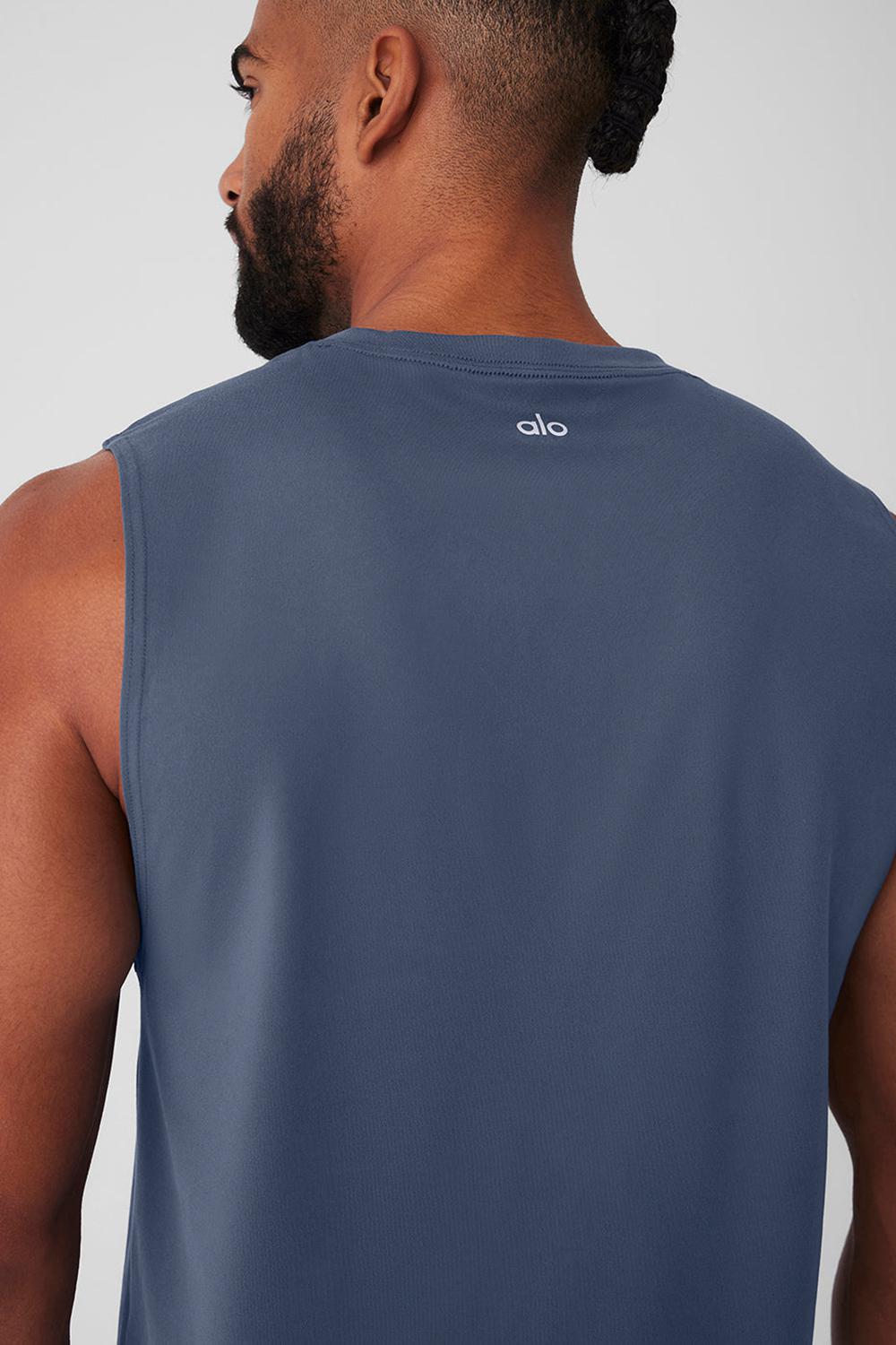 Camiseta Sin Mangas Running Alo Yoga Conquer Muscle Hombre Bluestone | Colombia  HNOB-80391