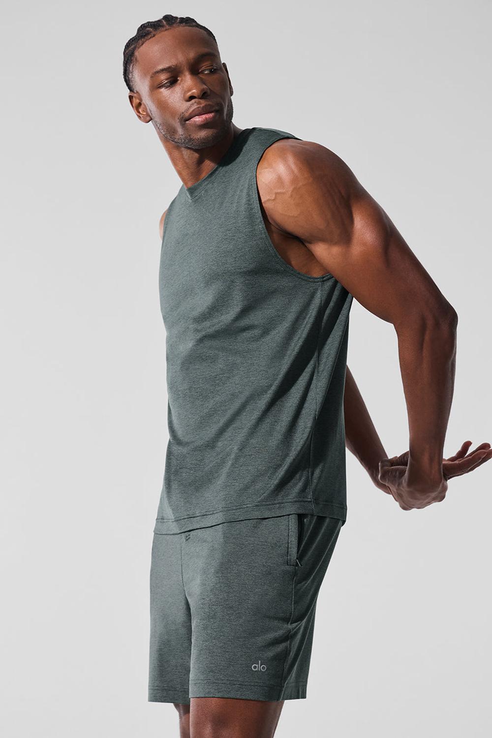 Camiseta Sin Mangas Running Alo Yoga Conquer Muscle Hombre Verde | Colombia  CXKR-16450
