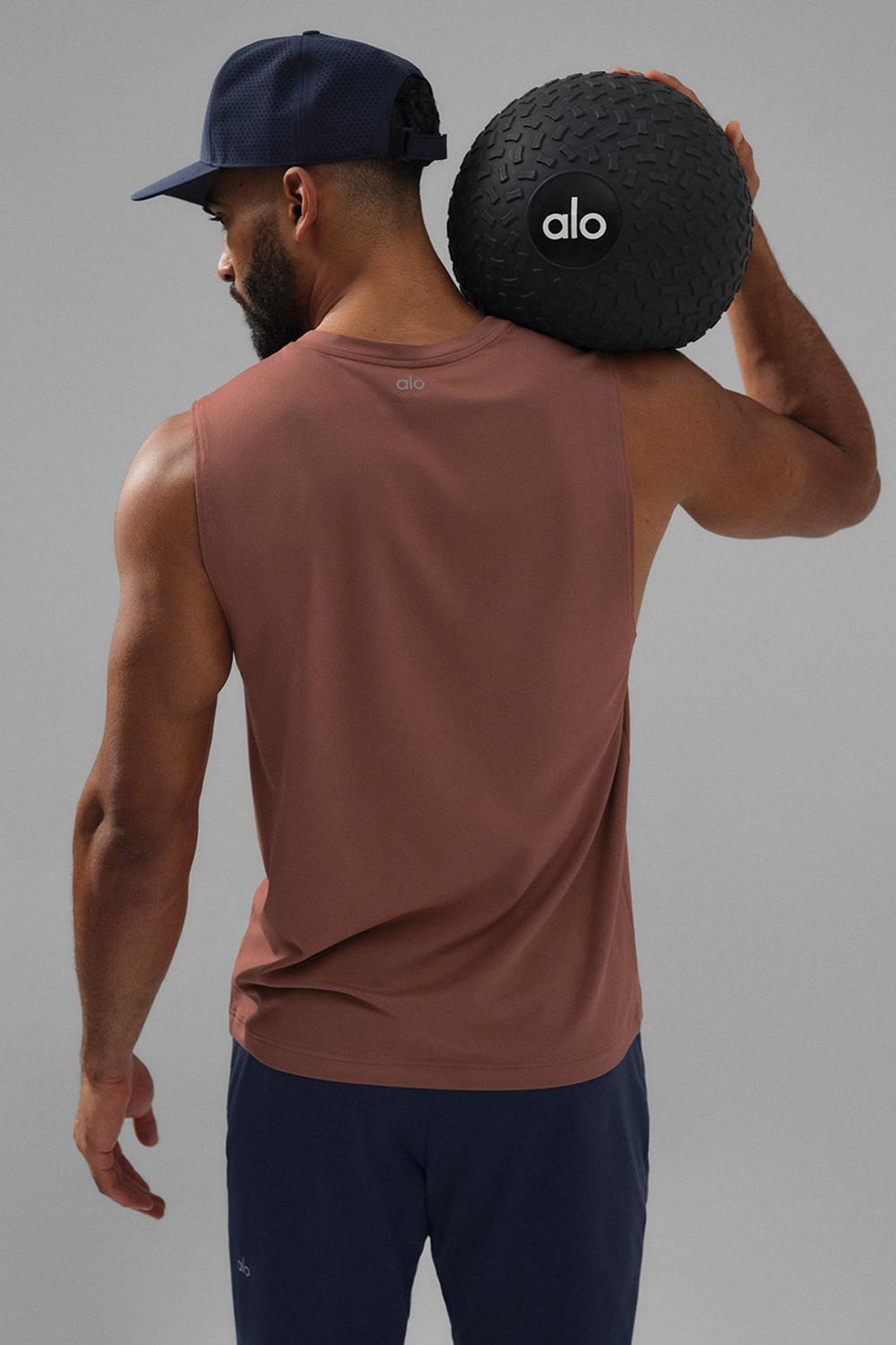 Camiseta Sin Mangas Running Alo Yoga Conquer Muscle Hombre Chestnut | Colombia  AHWK-45629