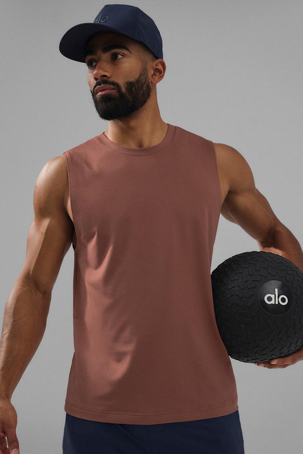 Camiseta Sin Mangas Running Alo Yoga Conquer Muscle Hombre Chestnut | Colombia  AHWK-45629