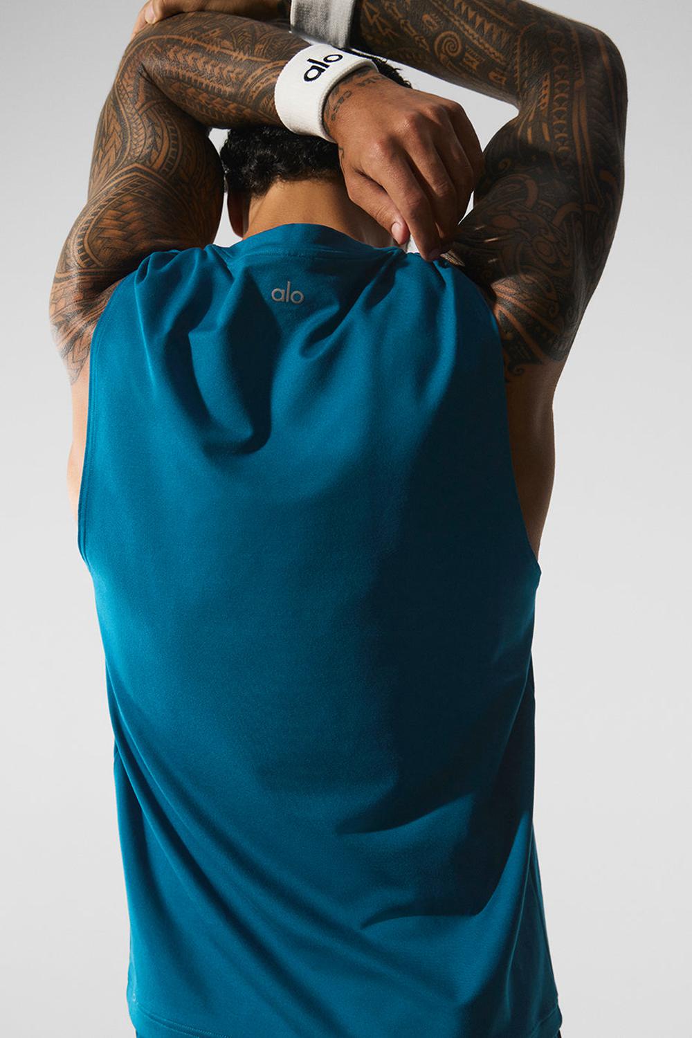 Camiseta Sin Mangas Running Alo Yoga Conquer Muscle Hombre Azules | Colombia  QIKA-23760