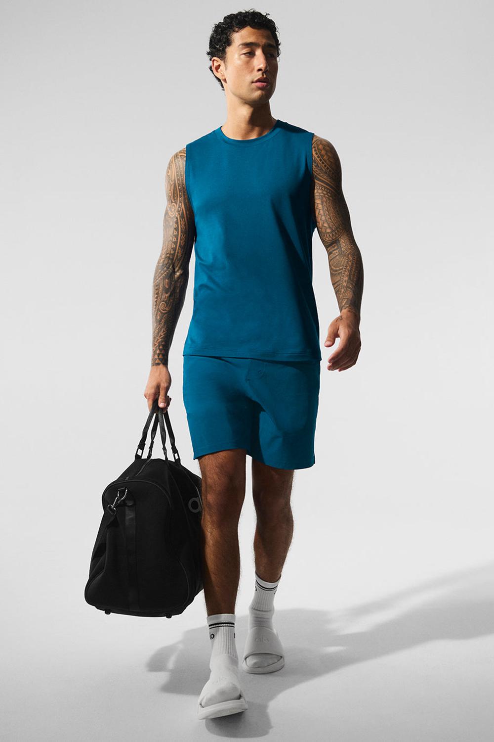 Camiseta Sin Mangas Running Alo Yoga Conquer Muscle Hombre Azules | Colombia  QIKA-23760