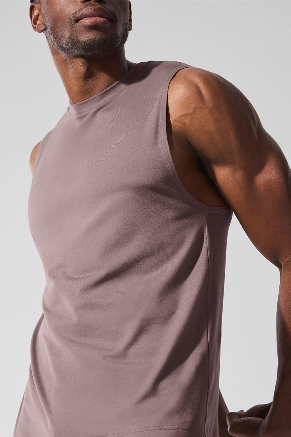 Camiseta Sin Mangas Running Alo Yoga Conquer Muscle Hombre Mushroom | Colombia  EDXQ-38264