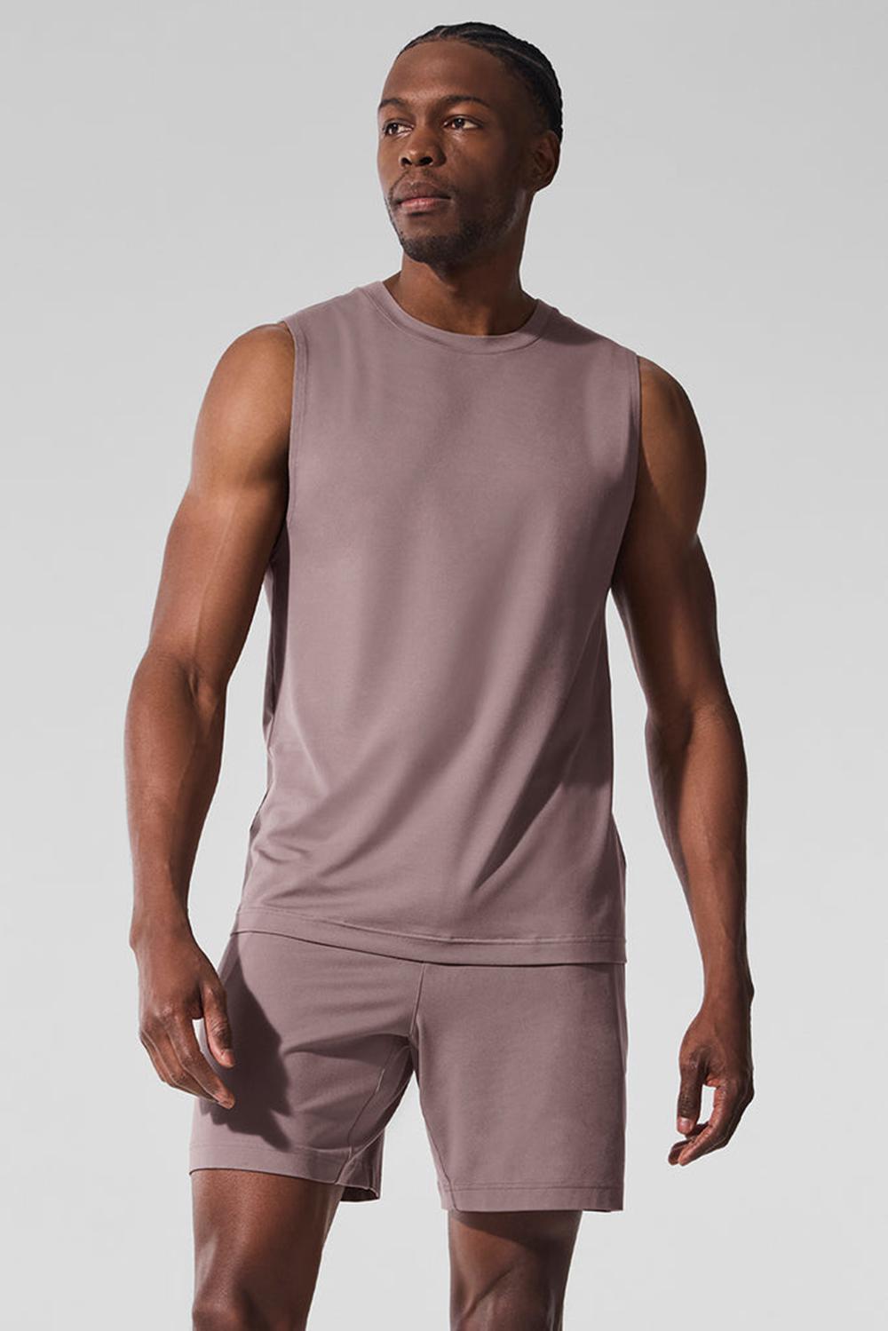 Camiseta Sin Mangas Running Alo Yoga Conquer Muscle Hombre Mushroom | Colombia  EDXQ-38264