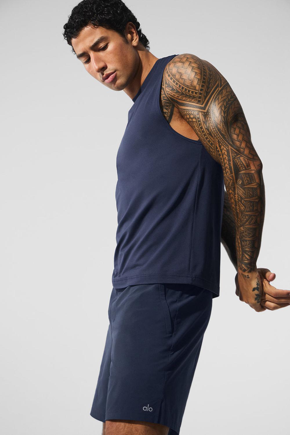 Camiseta Sin Mangas Running Alo Yoga Conquer Muscle Hombre Azul Marino | Colombia  ERSP-53806