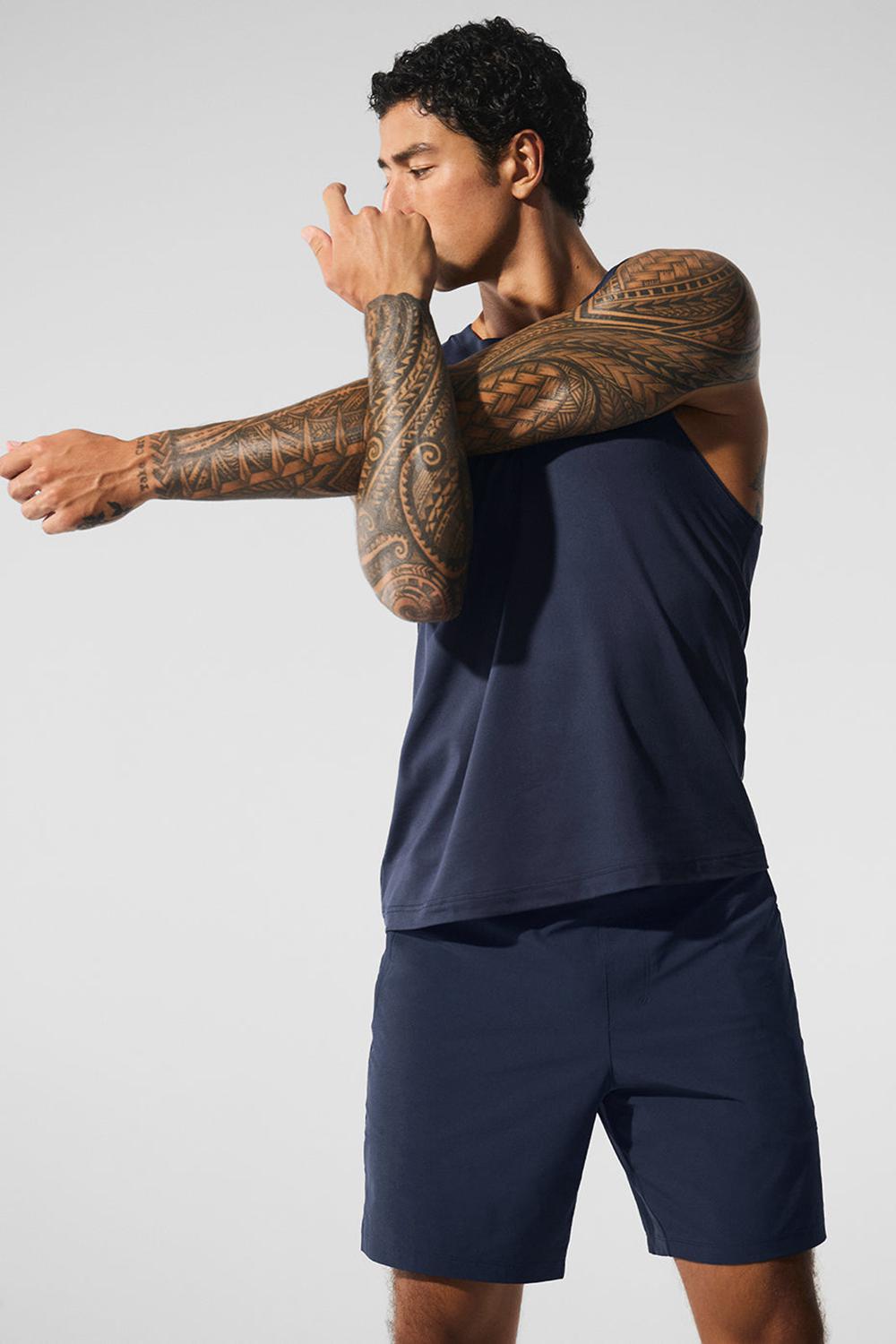 Camiseta Sin Mangas Running Alo Yoga Conquer Muscle Hombre Azul Marino | Colombia  ERSP-53806