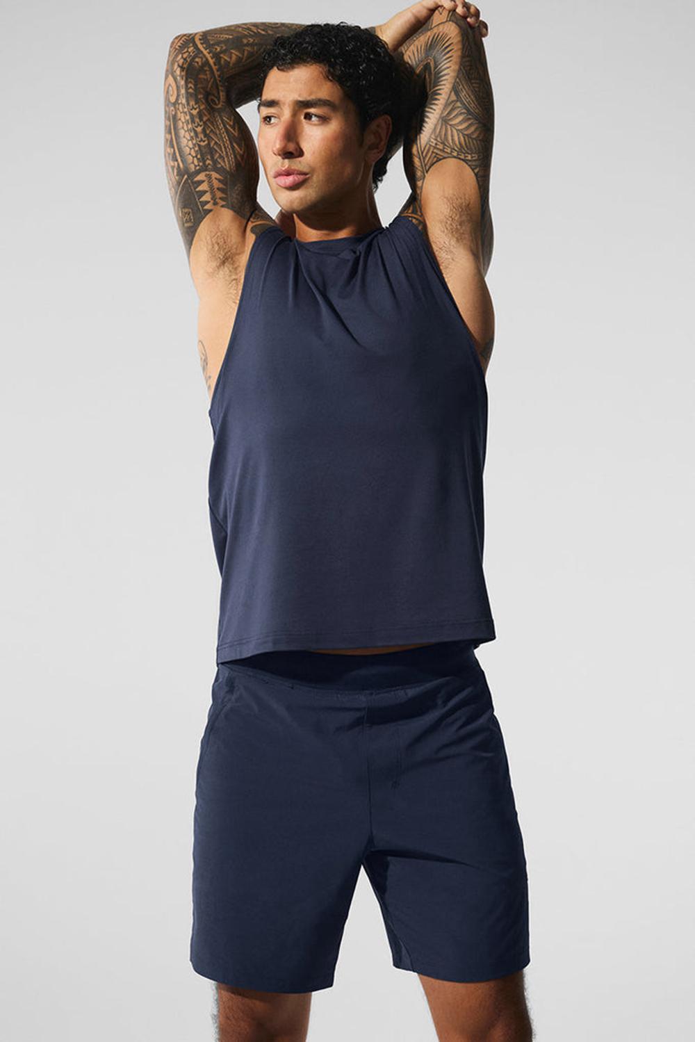 Camiseta Sin Mangas Running Alo Yoga Conquer Muscle Hombre Azul Marino | Colombia  ERSP-53806