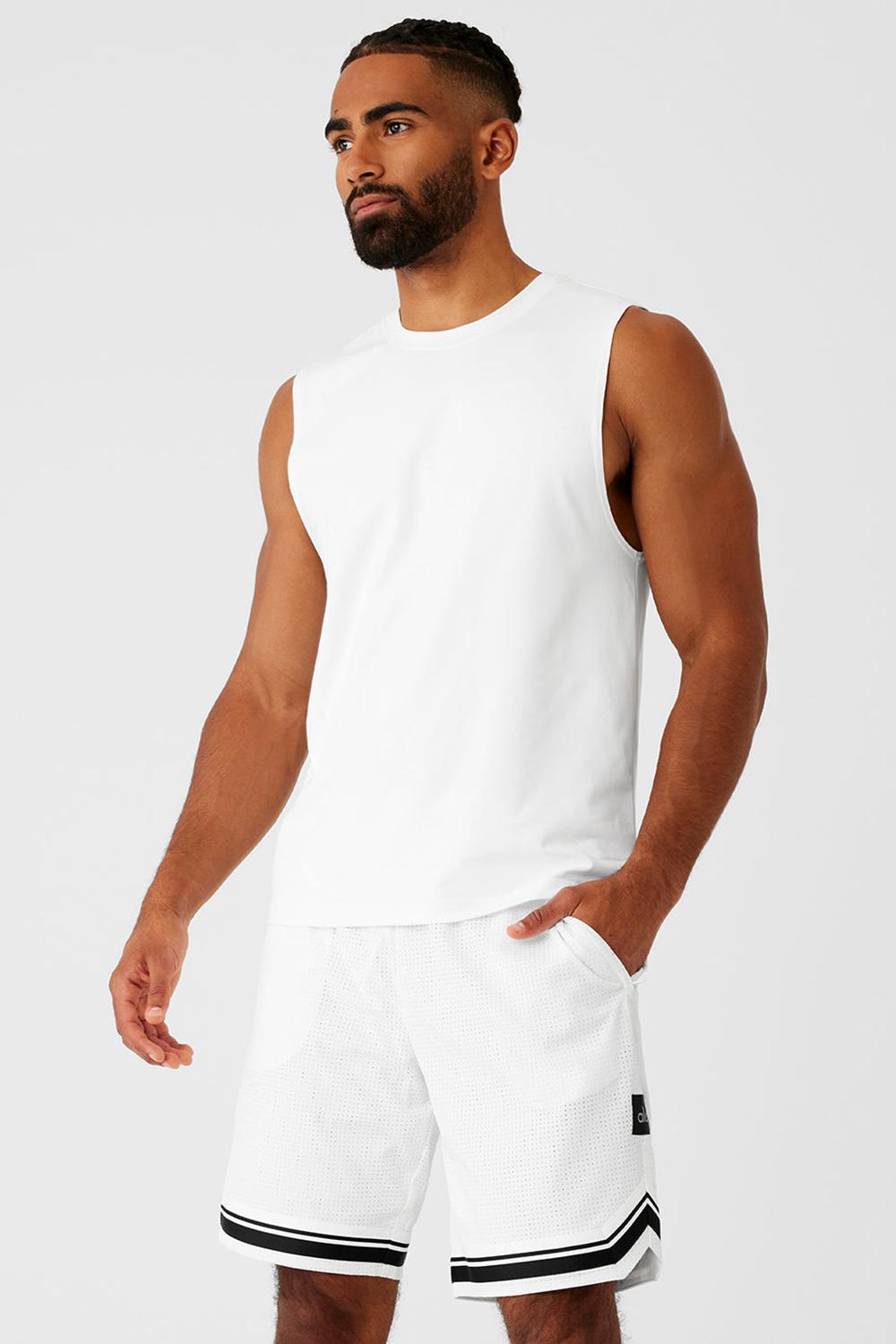 Camiseta Sin Mangas Running Alo Yoga Conquer Muscle Hombre Blancas | Colombia  VJWR-32467