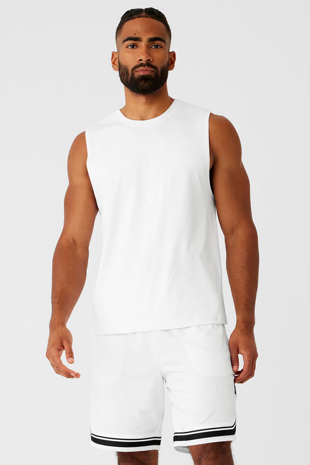 Camiseta Sin Mangas Running Alo Yoga Conquer Muscle Hombre Blancas | Colombia  VJWR-32467