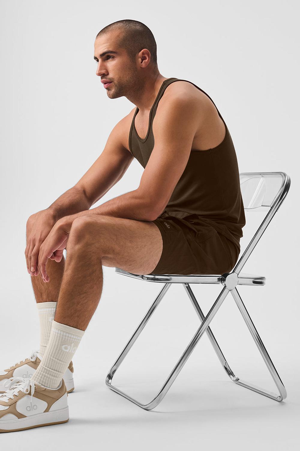 Camiseta Sin Mangas Running Alo Yoga Everyday Modal Rib Hombre Espresso | Colombia  UMCB-28164