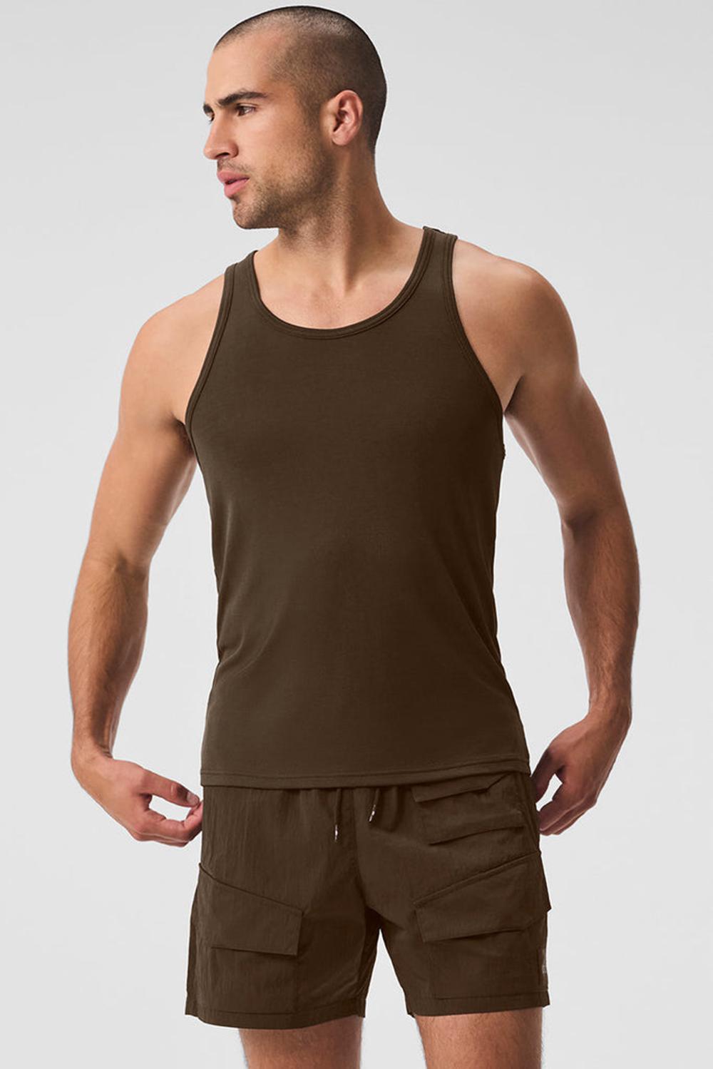 Camiseta Sin Mangas Running Alo Yoga Everyday Modal Rib Hombre Espresso | Colombia  UMCB-28164