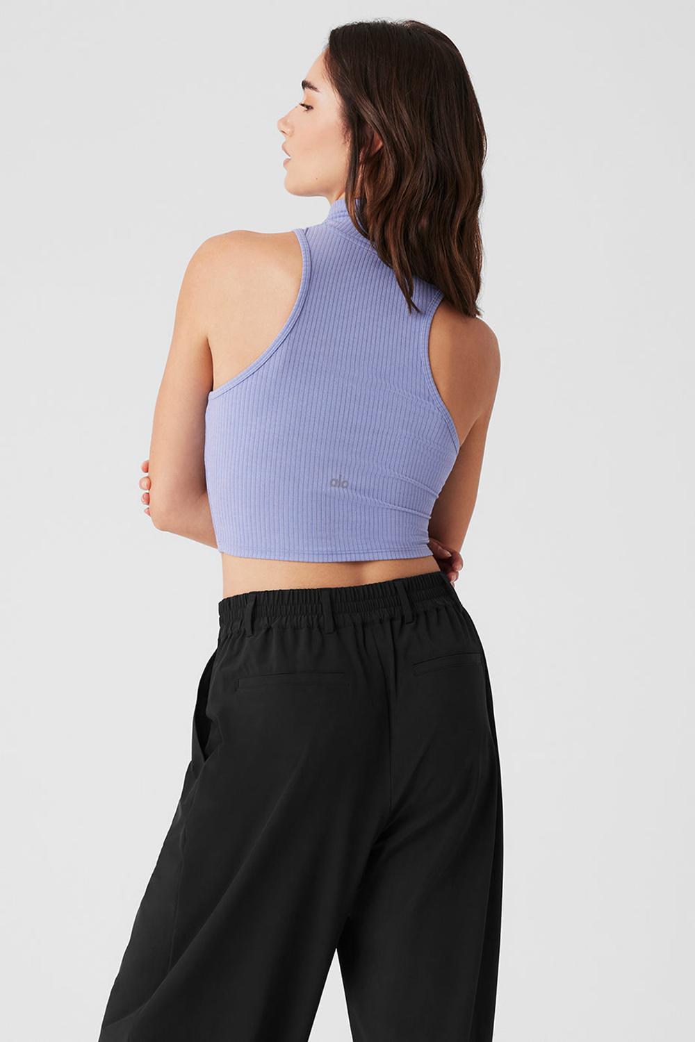 Camiseta Sin Mangas Running Alo Yoga Ribbed Sea Coast Cropped Turtleneck Mujer Azules | Colombia  HFVC-38462