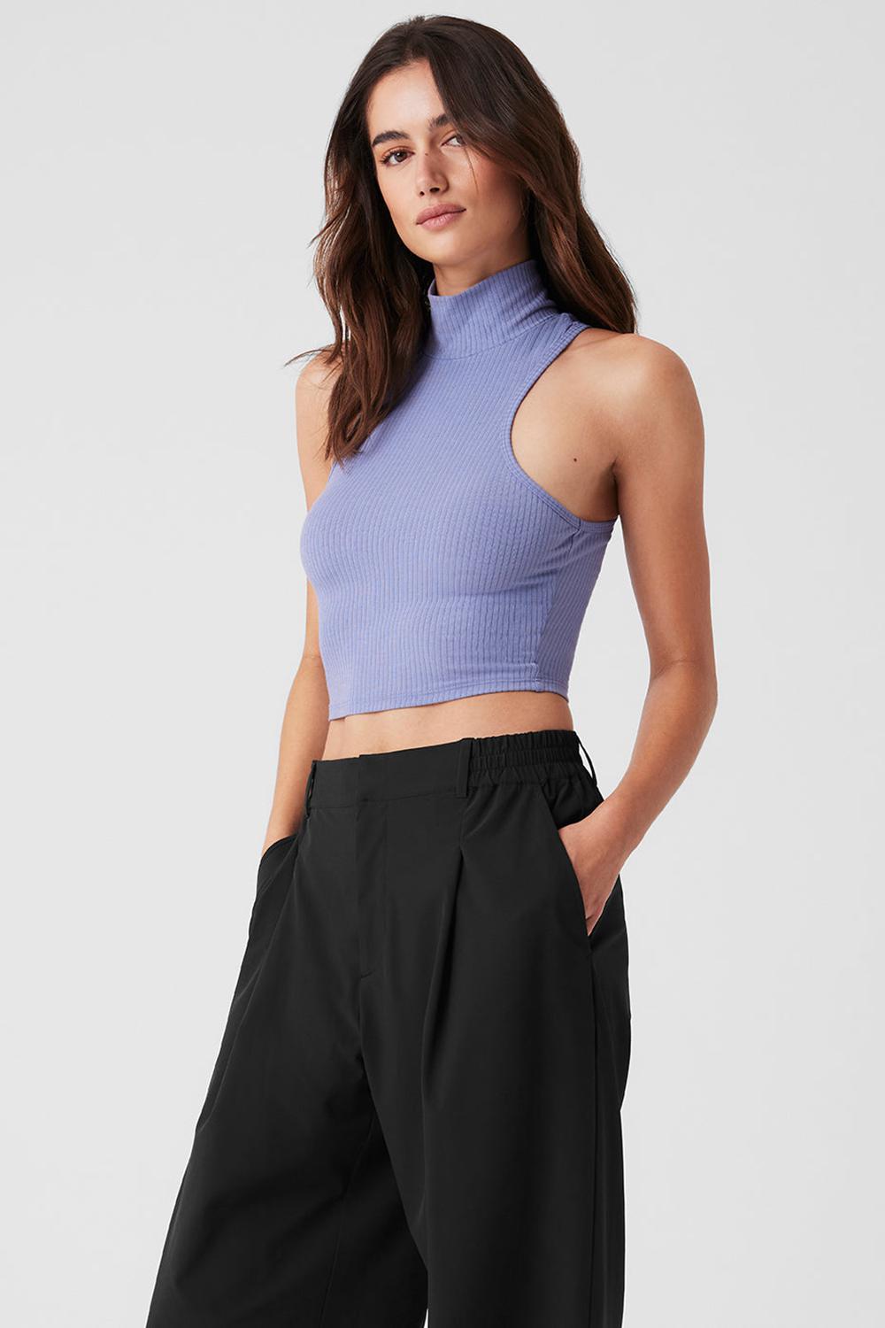 Camiseta Sin Mangas Running Alo Yoga Ribbed Sea Coast Cropped Turtleneck Mujer Azules | Colombia  HFVC-38462