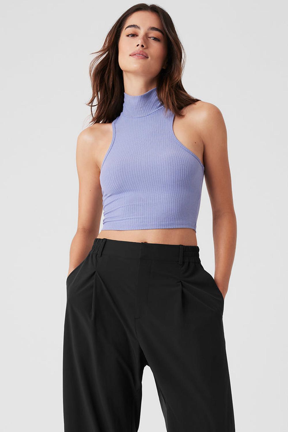 Camiseta Sin Mangas Running Alo Yoga Ribbed Sea Coast Cropped Turtleneck Mujer Azules | Colombia  HFVC-38462