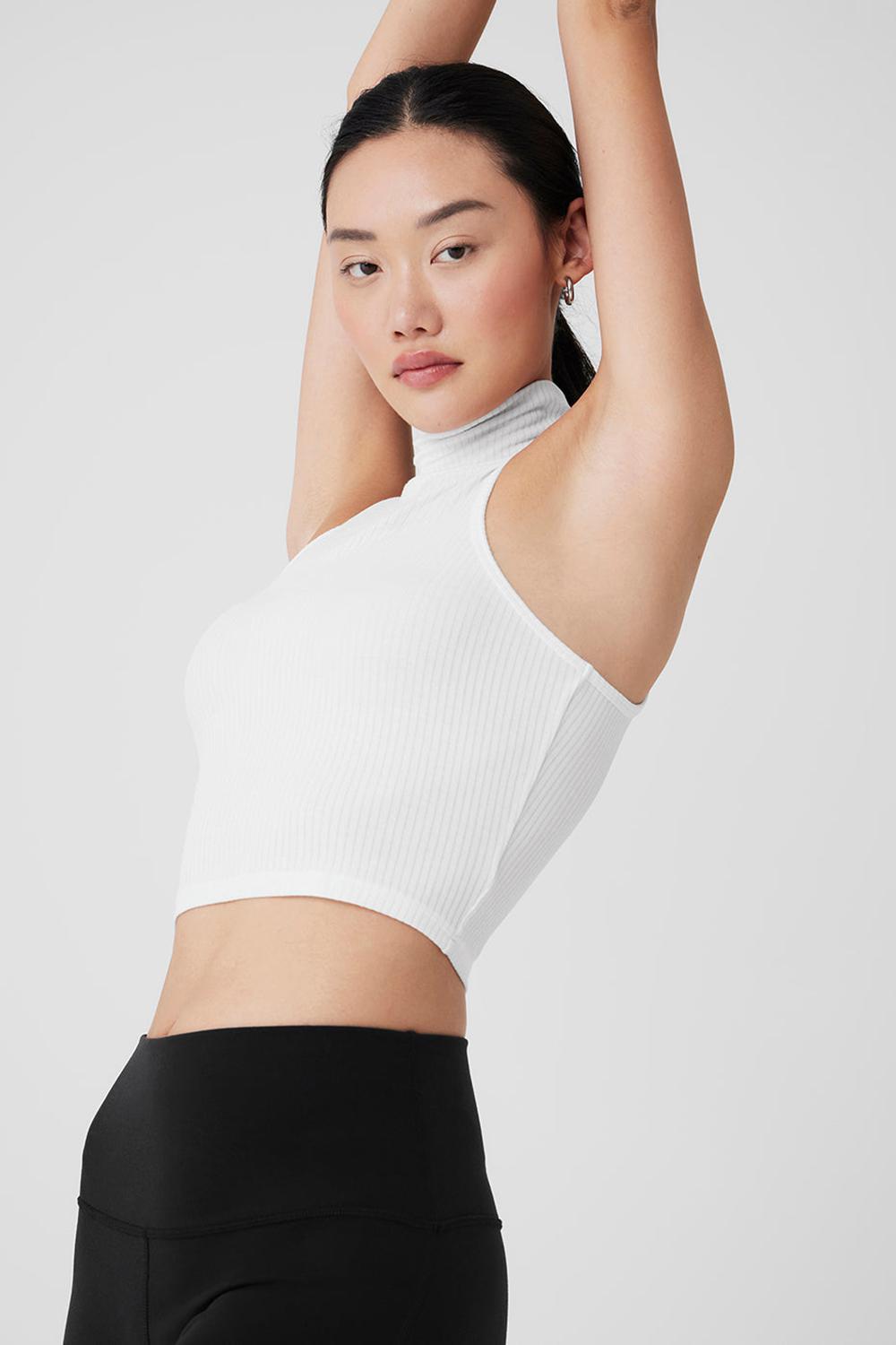 Camiseta Sin Mangas Running Alo Yoga Ribbed Sea Coast Cropped Turtleneck Mujer Blancas | Colombia  XZQU-04178