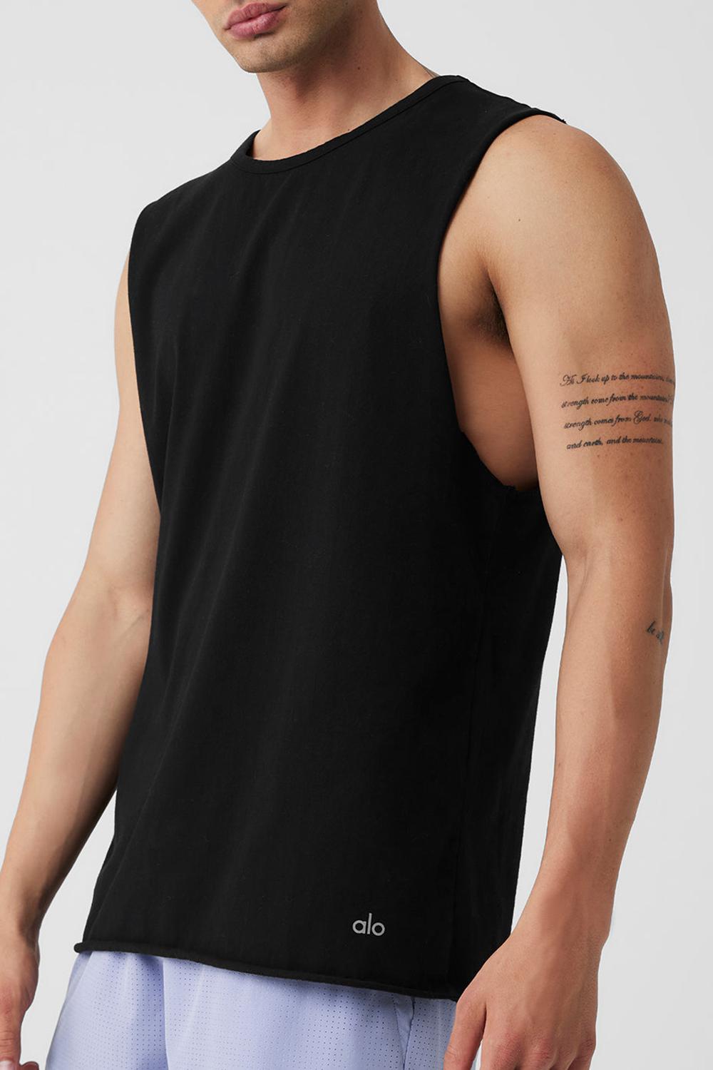 Camiseta Sin Mangas Running Alo Yoga Society Raw Edge Hombre Negras | Colombia  DHEJ-18647
