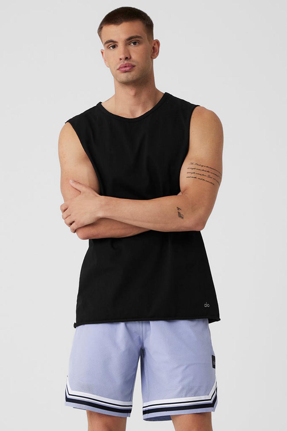 Camiseta Sin Mangas Running Alo Yoga Society Raw Edge Hombre Negras | Colombia  DHEJ-18647