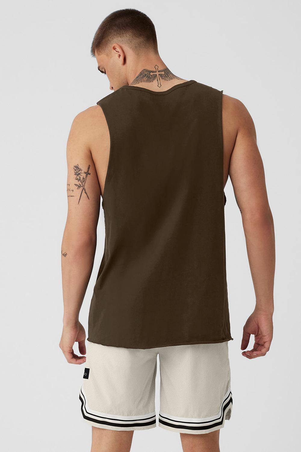 Camiseta Sin Mangas Running Alo Yoga Society Raw Edge Hombre Espresso | Colombia  RASP-27036