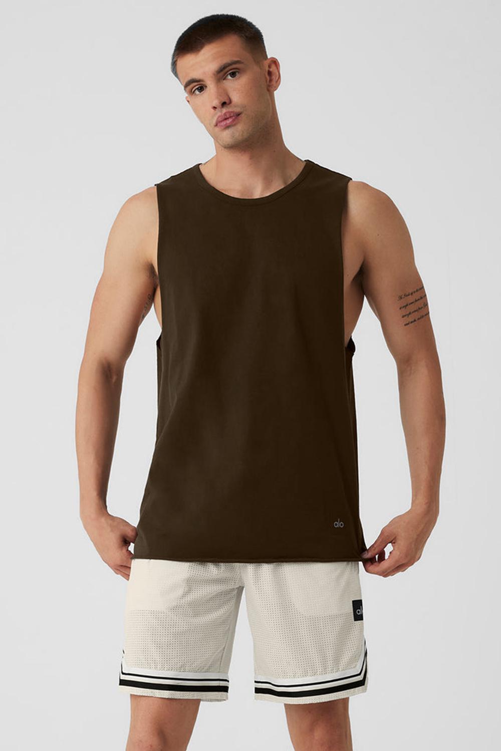 Camiseta Sin Mangas Running Alo Yoga Society Raw Edge Hombre Espresso | Colombia  RASP-27036