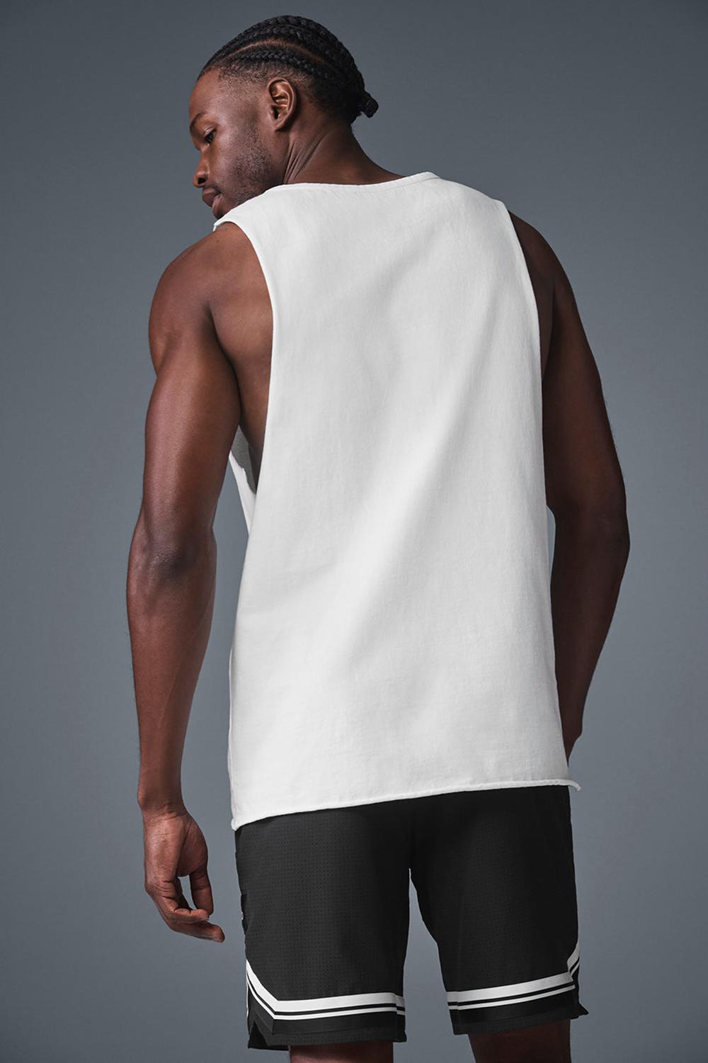 Camiseta Sin Mangas Running Alo Yoga Society Raw Edge Hombre Blancas | Colombia  OJAN-37452