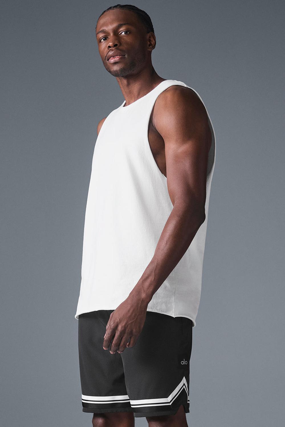Camiseta Sin Mangas Running Alo Yoga Society Raw Edge Hombre Blancas | Colombia  OJAN-37452